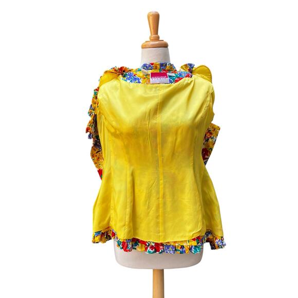 VTG Oscar de la Renta Studio Silk Blouse Top Jacket Small Floral Button Ruffles - Picture 8 of 14